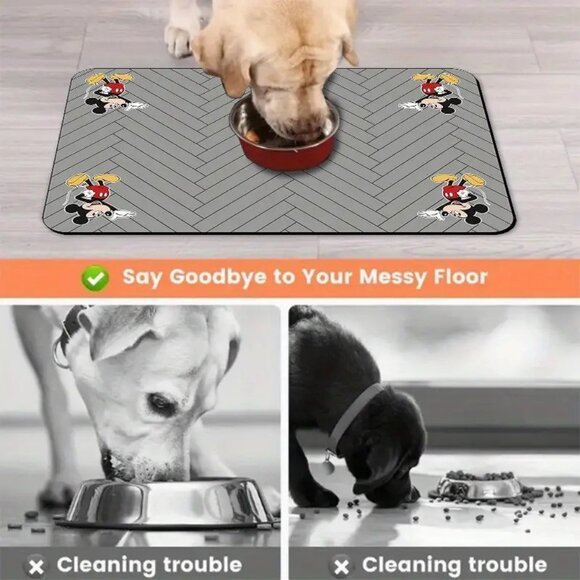 Disney Mickey Absorbent Drying Mat Dog Bowls / Kitchen Countertops Dark Grey - Picture 2 of 3
